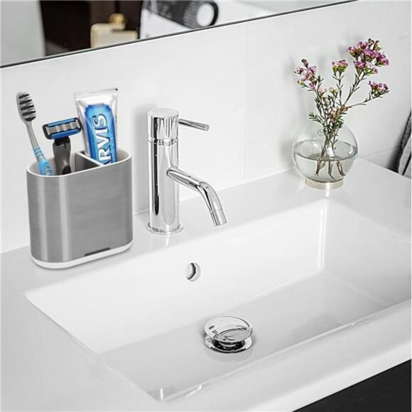Toothbrush Holder Toothpaste Organizer Bathroom Countertop Electric Storage Silv - Picture 3 of 7